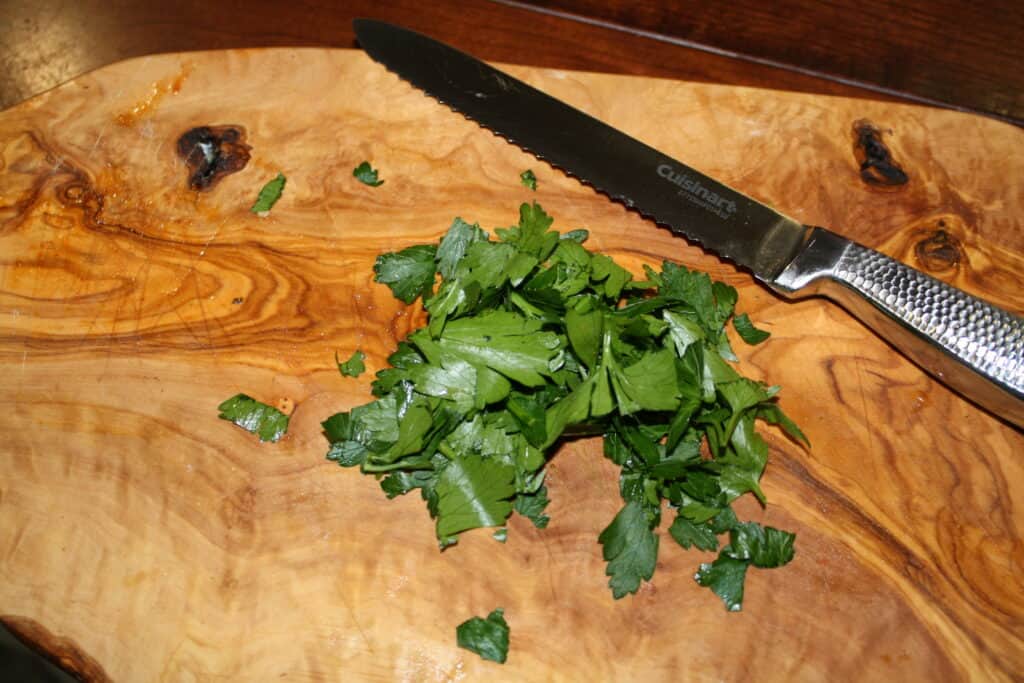 Parsley chopped on a cutting board