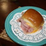 Garlic Infused Ham and Cheese Slider on a blue plate