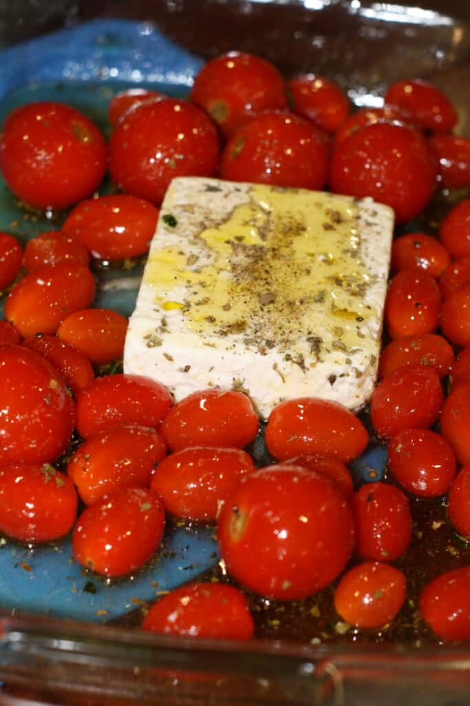 TikTokFeta with Tomatoes drizzled with olive oil and oregano
