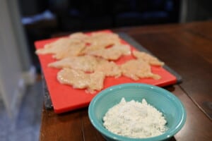 About ready to dredge chicken in flour