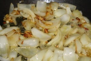 Saute onions in the pan.