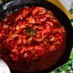 Grandmas Italian homemade sauce in a cast iron skillet