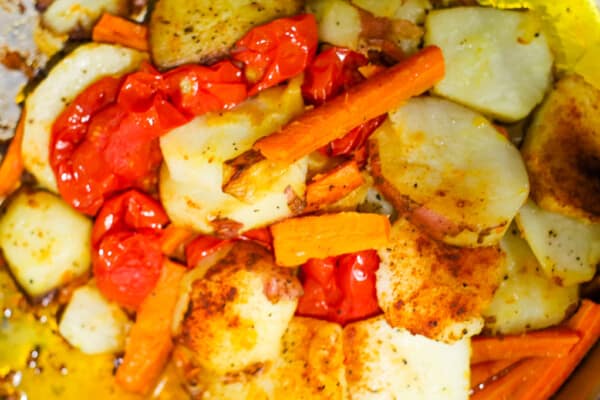 Pan Fried Potatoes with carrots and tomatoes
