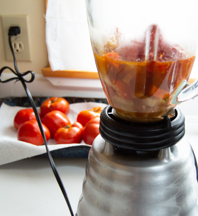 A blender for puréeing roasted tomatoes, carrots and, galic to make Tomato Feta Soup!
