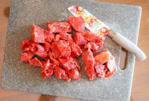 Sirloin Beef Tips on a cutting board